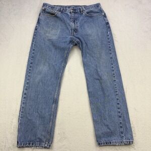 Levis Jeans Mens 38x32 Blue 505 Faded Whisker 100% Cotton Regular Straight Rodeo